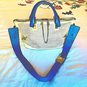 Chloe Baylee Hand Bag  Beige Leather Gold Chain Accent EUC